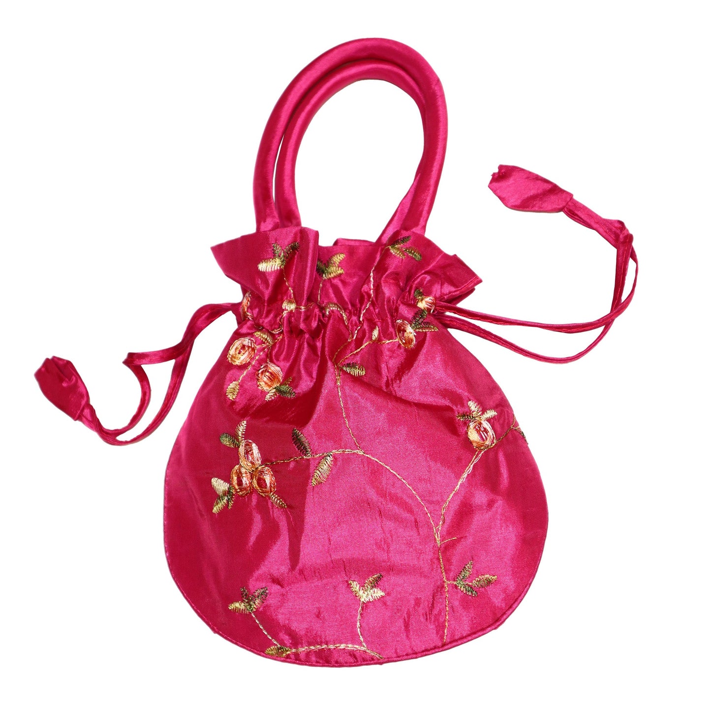 Mini Drawstring Pouch with Floral Design - Fuchsia